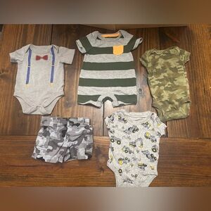 Assorted Set of NB Baby Bodysuits and a pair Shorts